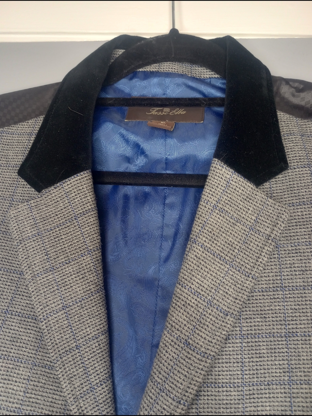 Men's Gray Glen Plaid Vest with Black Velvet Collar